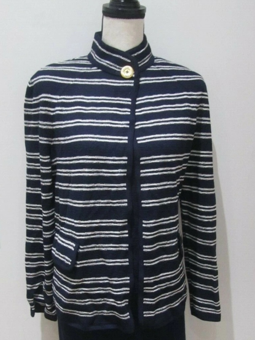 St. John Vintage Navy and White Striped Knit Cardigan